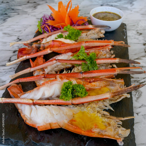 Grilled Giant River Prawn with fresh Curly Parsley