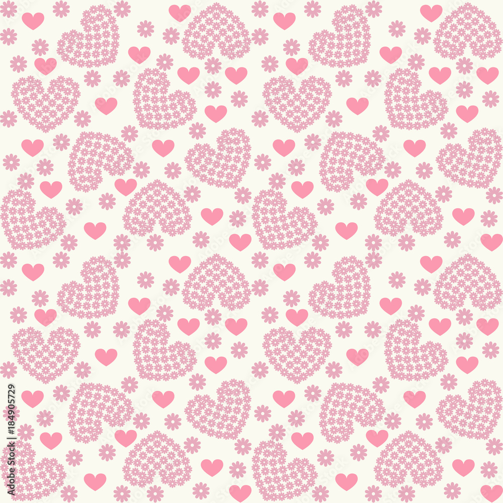 Seamless light background with flowers and hearts. Ideal for printing on fabric or paper. Vector illustration. Seamless light background with flowers and hearts. Ideal for printing on fabric or paper. Vector illustration.