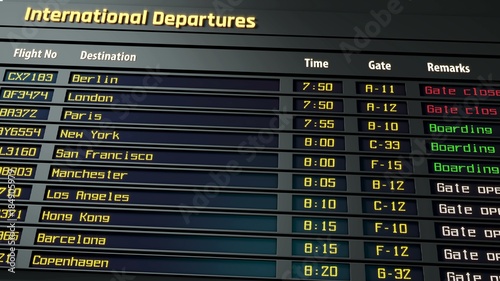 Airport timetable, departure flight information updating, international flights