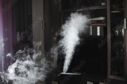 The steam from the humidifier in the night