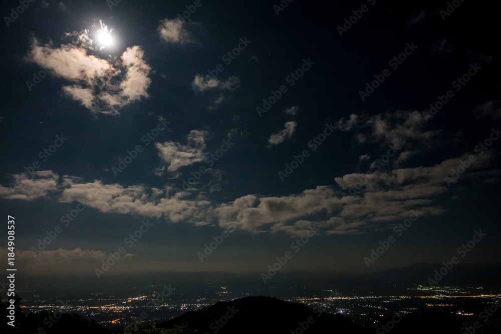 Mountain scenery in the night. Photo taken from Doi Ang Khang, Chiang Mai, Thailand