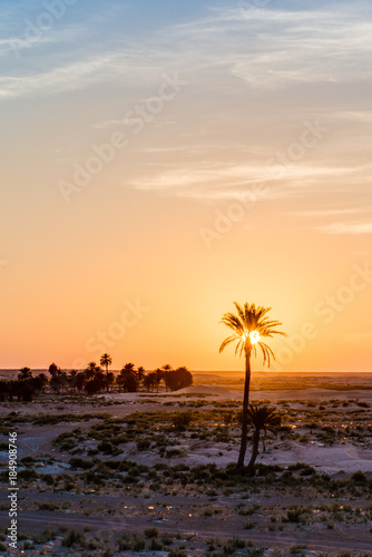 Sunrise in the desert in Tunisia