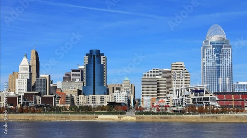 Timelapse Cincinnati city center with Ohio River 4K