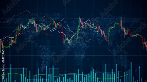 Naklejka Binary options chart with assets values moving up and down, trading statistics