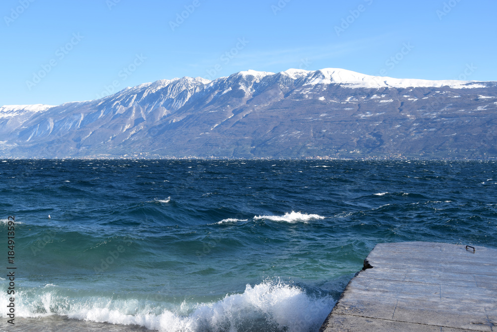 A panoramic view of Lake Garda on a stormy day - Brescia - Italy 016