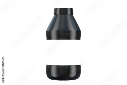 BCAA Container. Branched-Chain Amino Acids set. Sport Nutrition with BCAA. 3D illustration