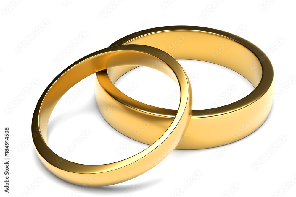 3d render of golden rings isolated on white background