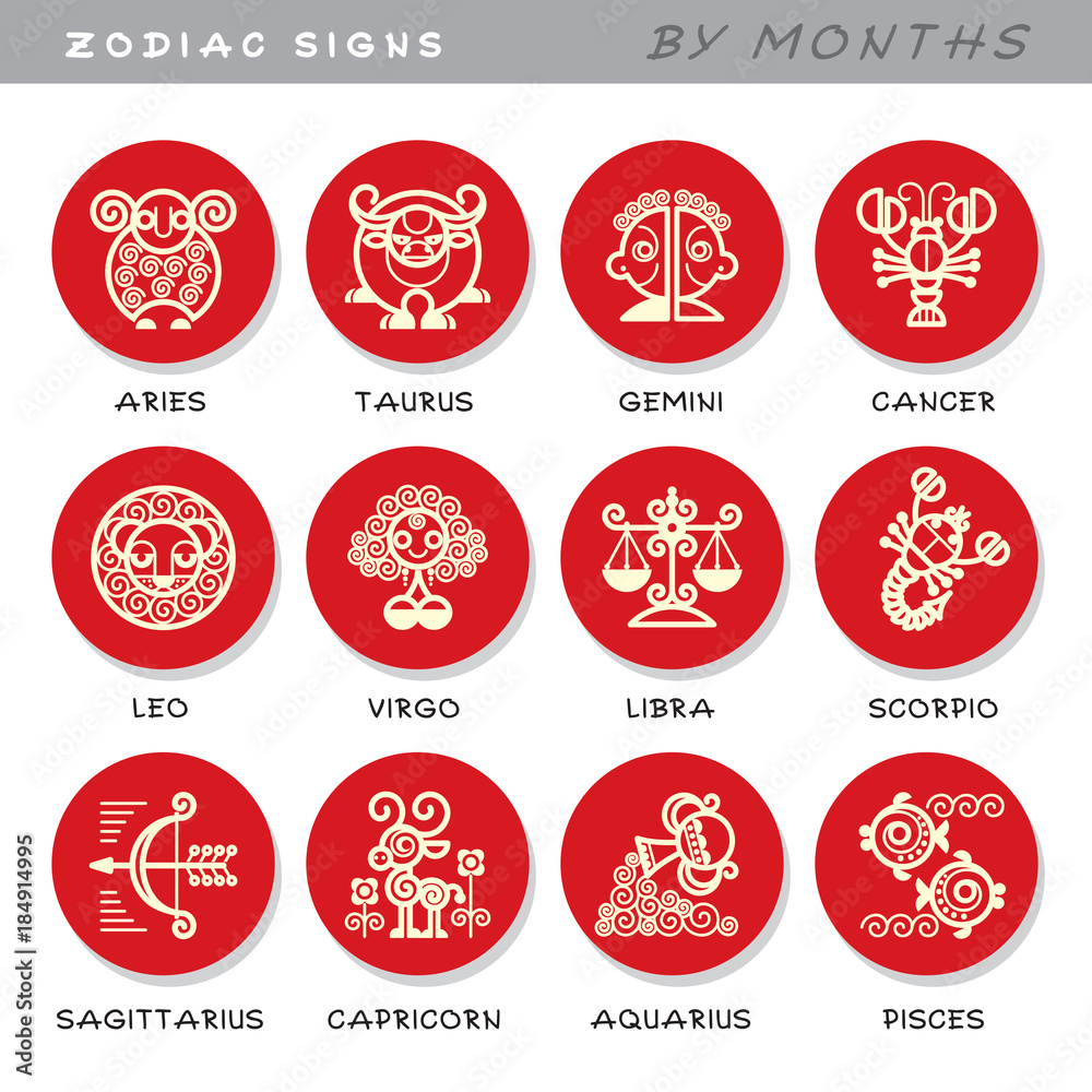 Zodiac signs - vector icons of animals by months, symbols of ...