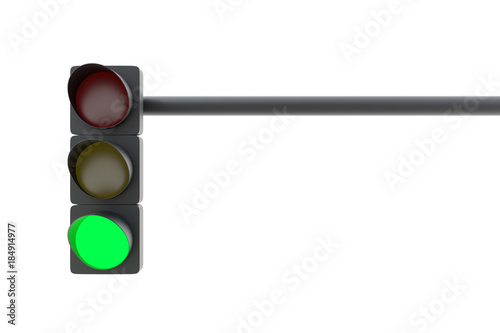 Green traffic light isolated on white background. 3D illustration