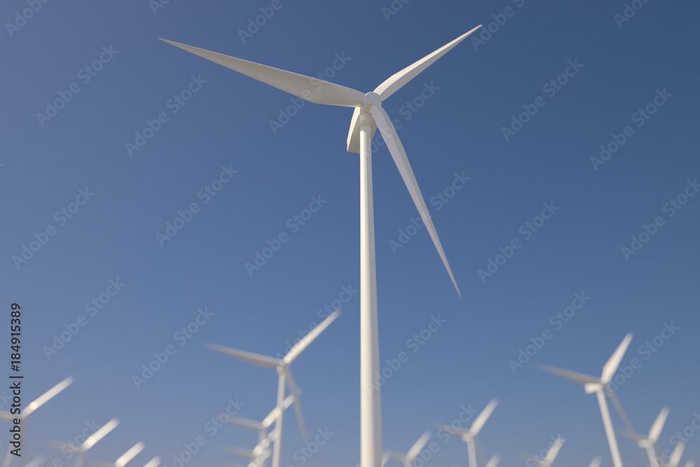 Wind Turbines in the Sea. 3D illustration