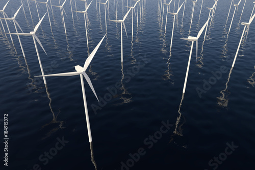 Wind Turbines in the Sea. 3D illustration