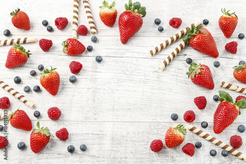Strawberry background with copy space.