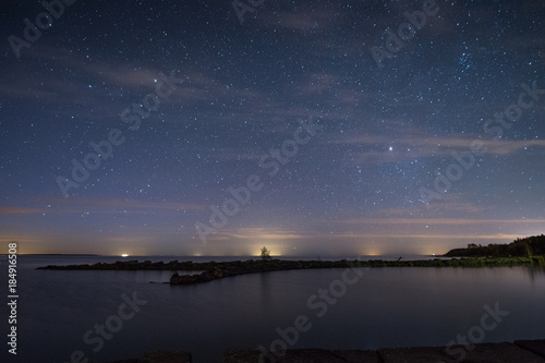 sky stars night landscape råbäck water pier vänern