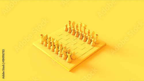 Yellow Chess Board and Pieces photo