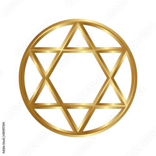 Golden seal of Solomon, star of David. Vector six-pointed star.