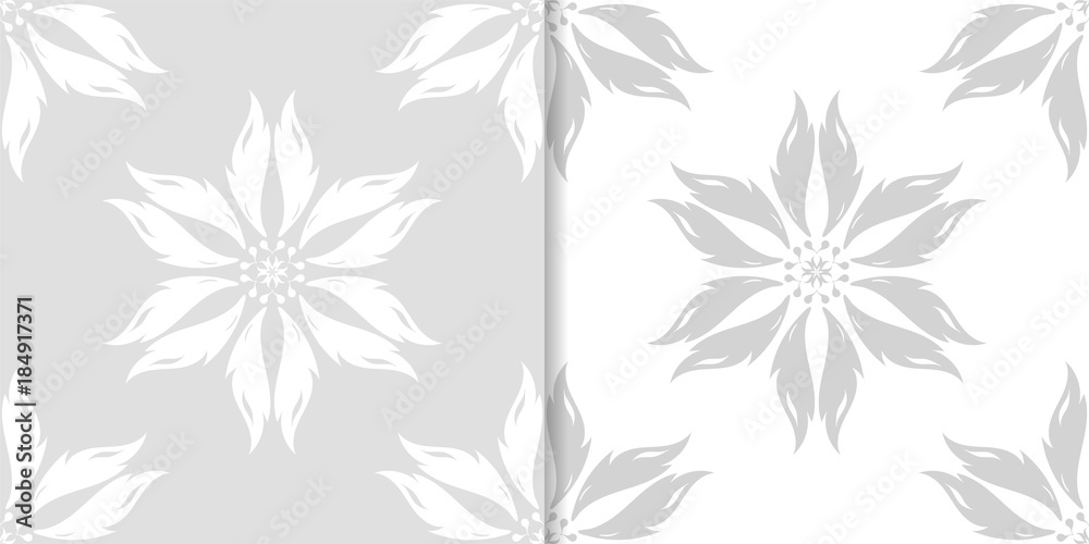 Fototapeta premium Light gray floral ornaments. Set of seamless patterns