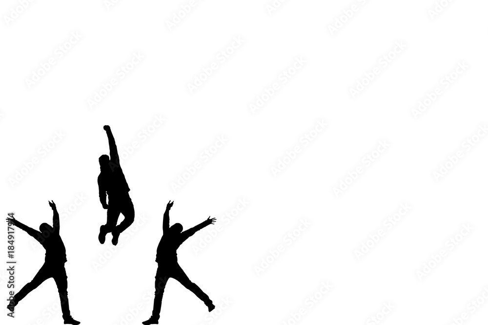 Silhouettes of people jumping with happiness. Silhouettes isolated on a white background