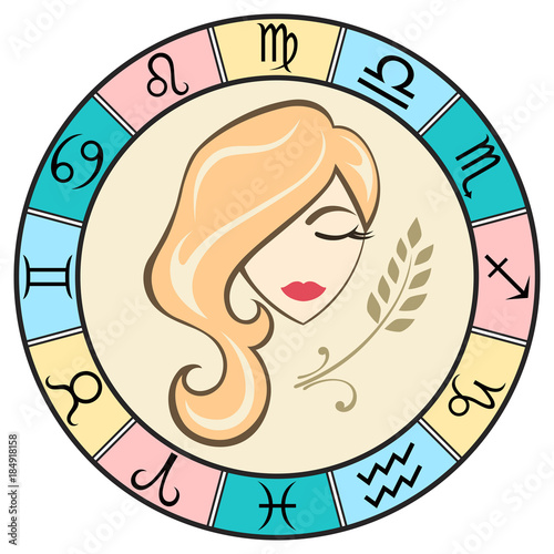Virgo. Color sign of the zodiac in the round frame.