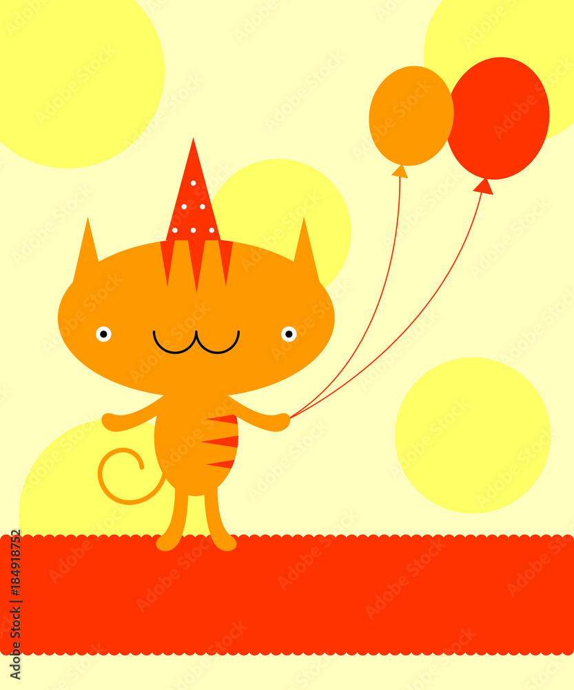cute cat happy birthday greeting with balloon cute cat happy birthday greeting with balloon