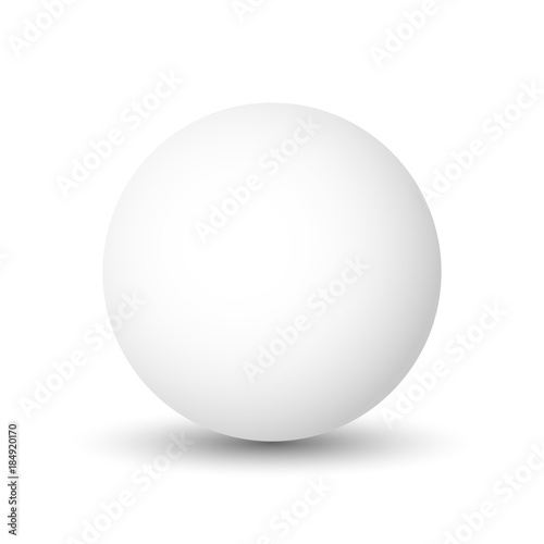 White sphere, ball or orb. 3D vector object with dropped shadow on white background.