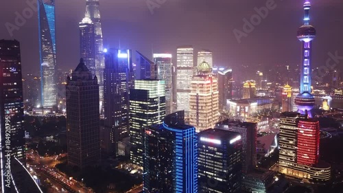 4k aerial hyperlapse video of Shanghai at night