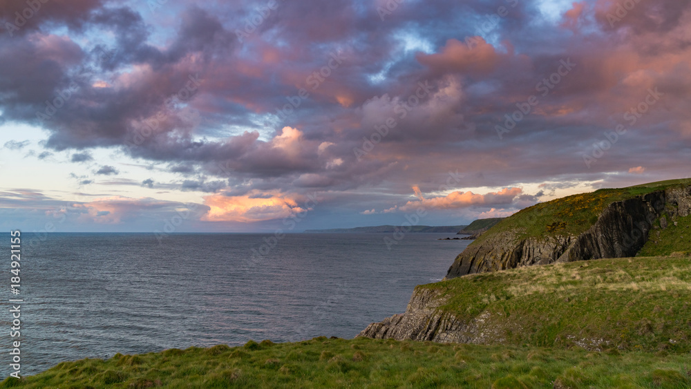 Evening light and clouds between Mwnt and Aberporth, Ceredigion, Dyfed, Wales, UK