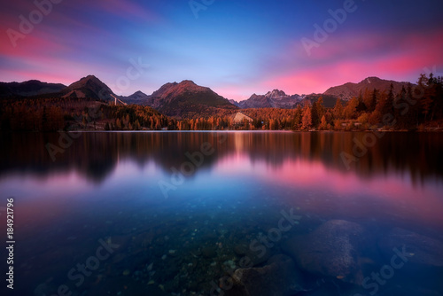 Mountain lake in National Park High Tatra. Strbske pleso, Slovakia, Europe.