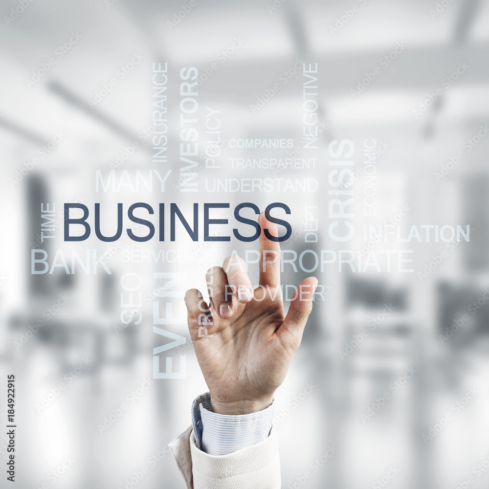 Concept of modern business with palm choocing on of keywords for Concept of modern business with palm choocing on of keywords for