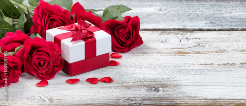 Red Roses and Gift for Valentines
