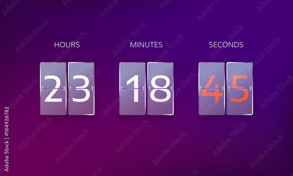 Countdown before the end of the offer. Count hours, minutes and seconds. Web banner countdown isolated on purple background. Vector illustration Countdown before the end of the offer. Count hours, minutes and seconds. Web banner countdown isolated on purple background. Vector illustration