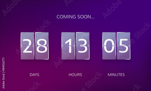 Announce countdown design. Count days, hours and minutes to caming soon event. Vector illustration