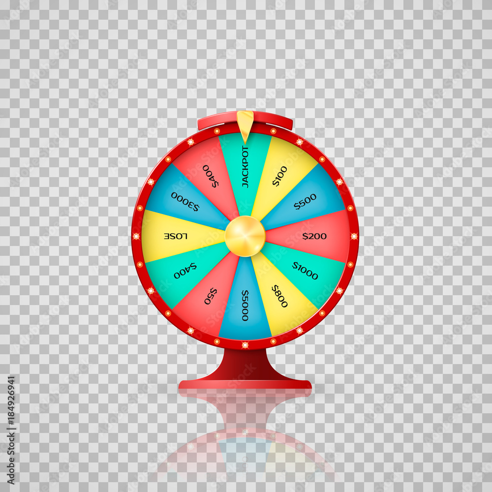 Obraz premium Jeckpot symbol of lucky lottery winner. Casino, wheel of fortune arrow point to jackpot. Vector illustration on transparent background