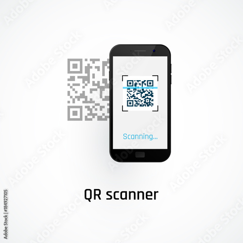 Mobile phone qr code scanning concept. Vector illustration isolated on white background