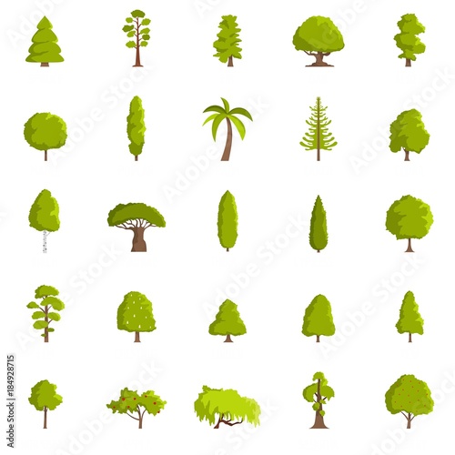 Tree icons set. Flat illustration of 25 tree vector icons isolated on white background