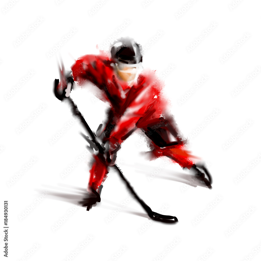 Fototapeta premium Digital color sketch of a hockey player