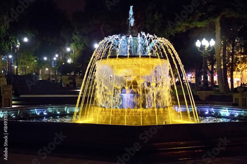 Sabir square fountain, Baku, Azerbaijan at night. The fountain in the city center. Baku Azerbaijan . night vision of a round park Fountains square
