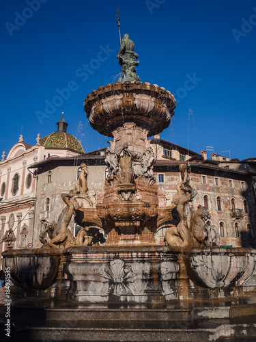 The Neptune fountain in Cathedral Square  Trento  Italy.