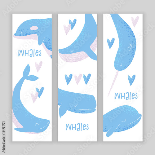 Vector card with blue whale