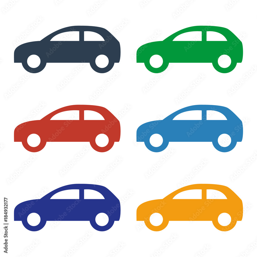 Car icons on white background.