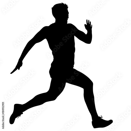 Black Silhouettes Runners sprint men on white background