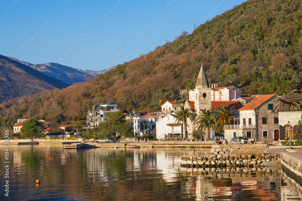 View of Mediterranean village on a sunny winter day. Donja Lastva, Tivat, Montenegro