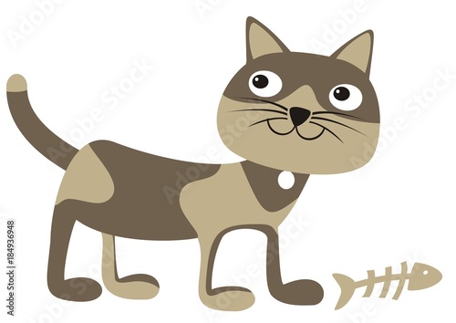 cat and fish, vector icon, funny single illustration