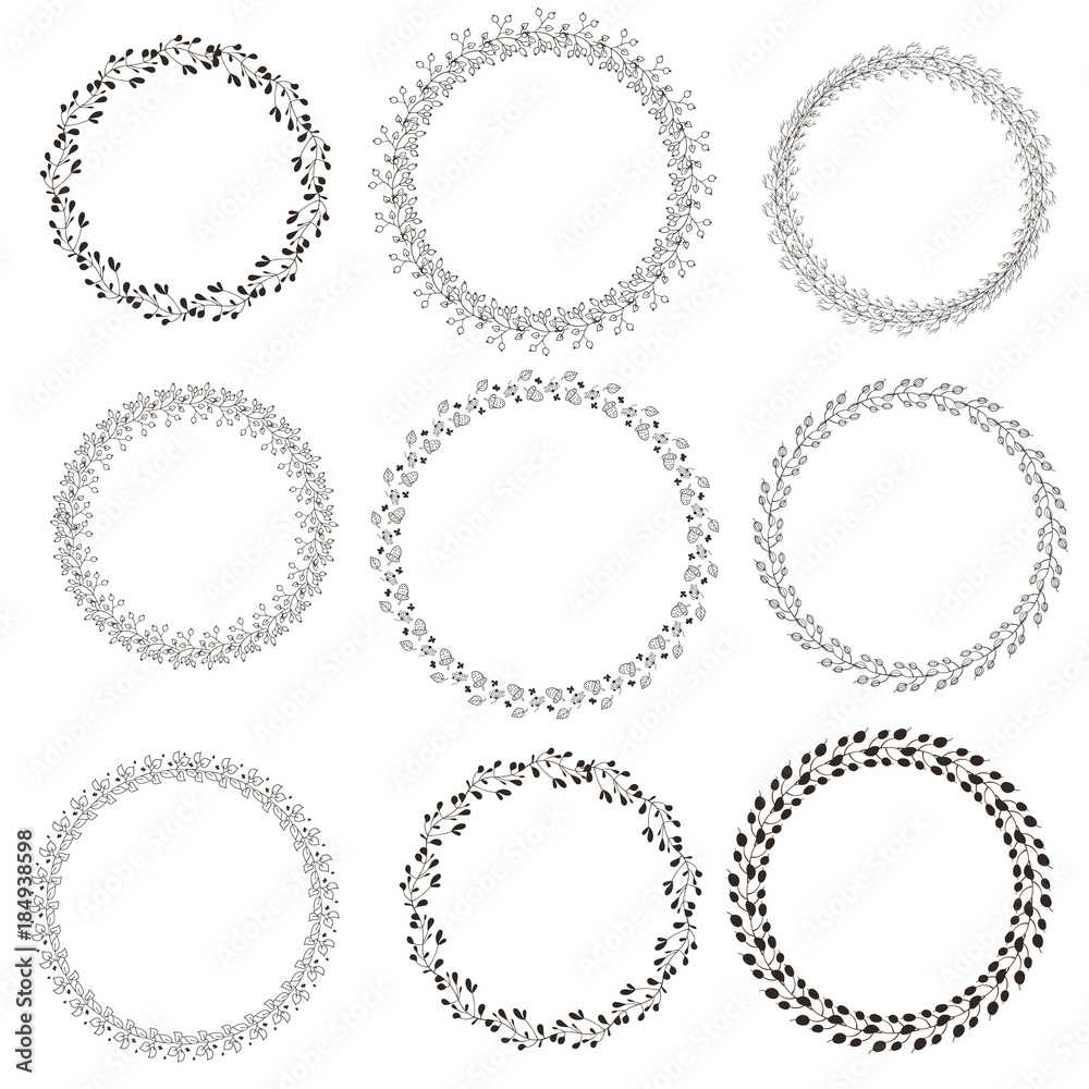 Set of graphic wreaths. Vector illustration. Set of graphic wreaths. Vector illustration.