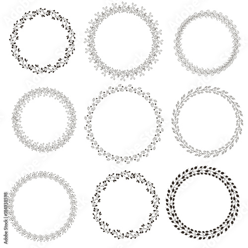 Set of graphic wreaths. Vector illustration.