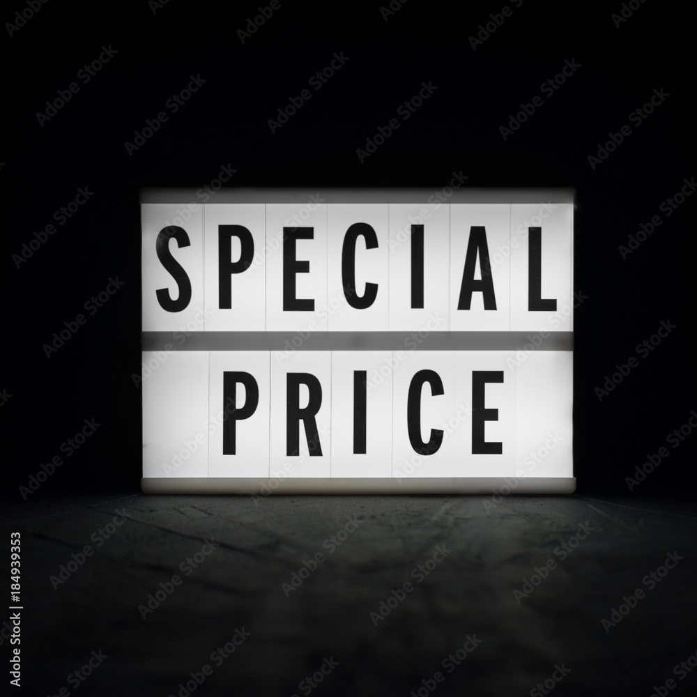 Special price - text on a luminous display in the dark. Special price - text on a luminous display in the dark.