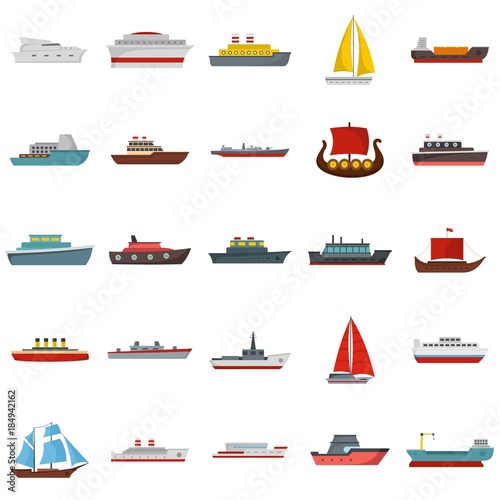 Ship and boats icons set. Flat illustration of 25 ship and boats vector icons isolated on white background