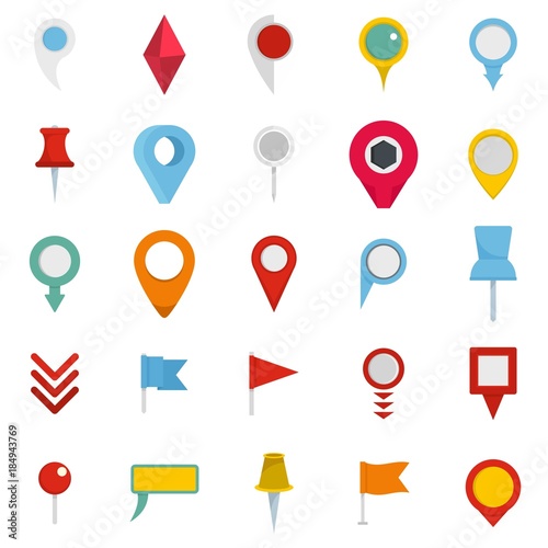 Free Download Map pointer icons set. Flat illustration of 25 map pointer vector icons isolated on white background - GFXLoad