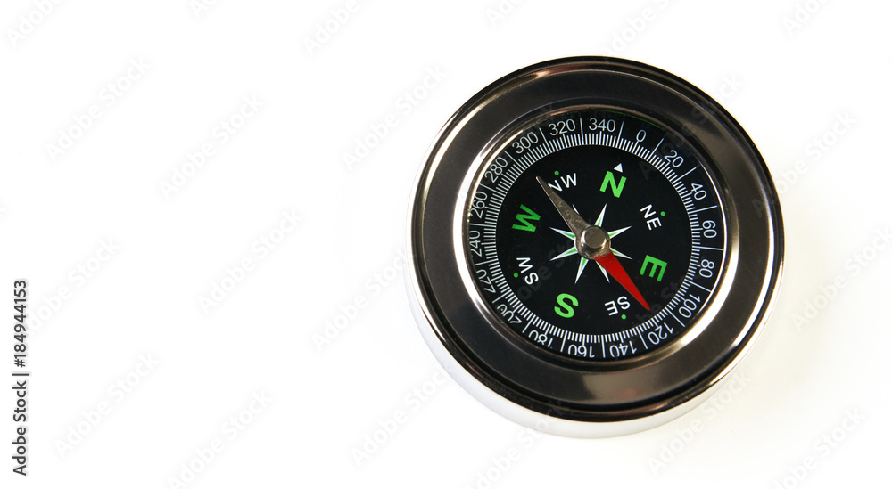 Magnetic compass isolated on white background with copy space Magnetic compass isolated on white background with copy space