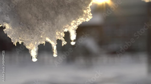 A close-up shot of snow melting on the sun.