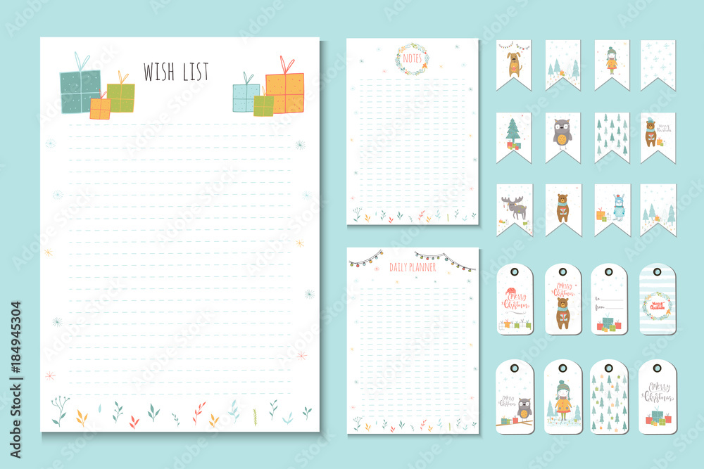 Christmas holiday to do lists, planner, cute notes with winter vector illustrations. Christmas holiday to do lists, planner, cute notes with winter vector illustrations.